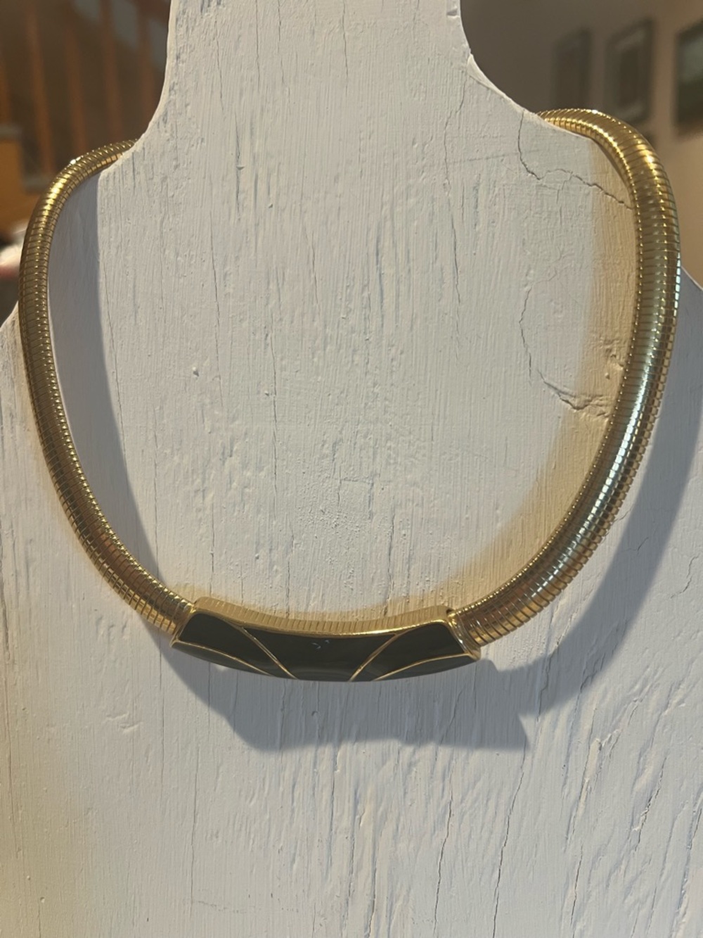 Trifari gold and black enamel omega choker